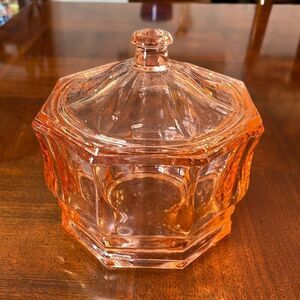 Pink Depression Glass Octagonal Candy Dish Container Box with Lid
